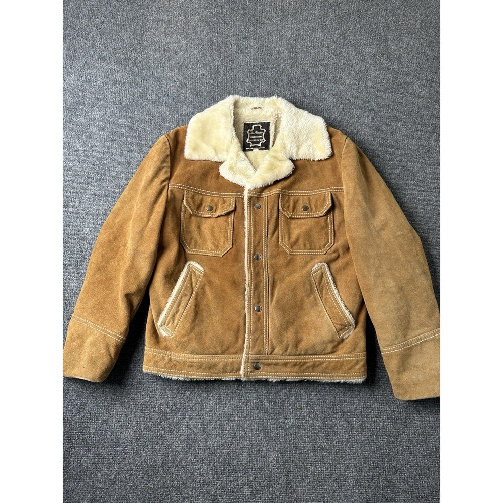 Mens The Rancher Western Shearling Suede Leather Jacket Brown, Size M 40